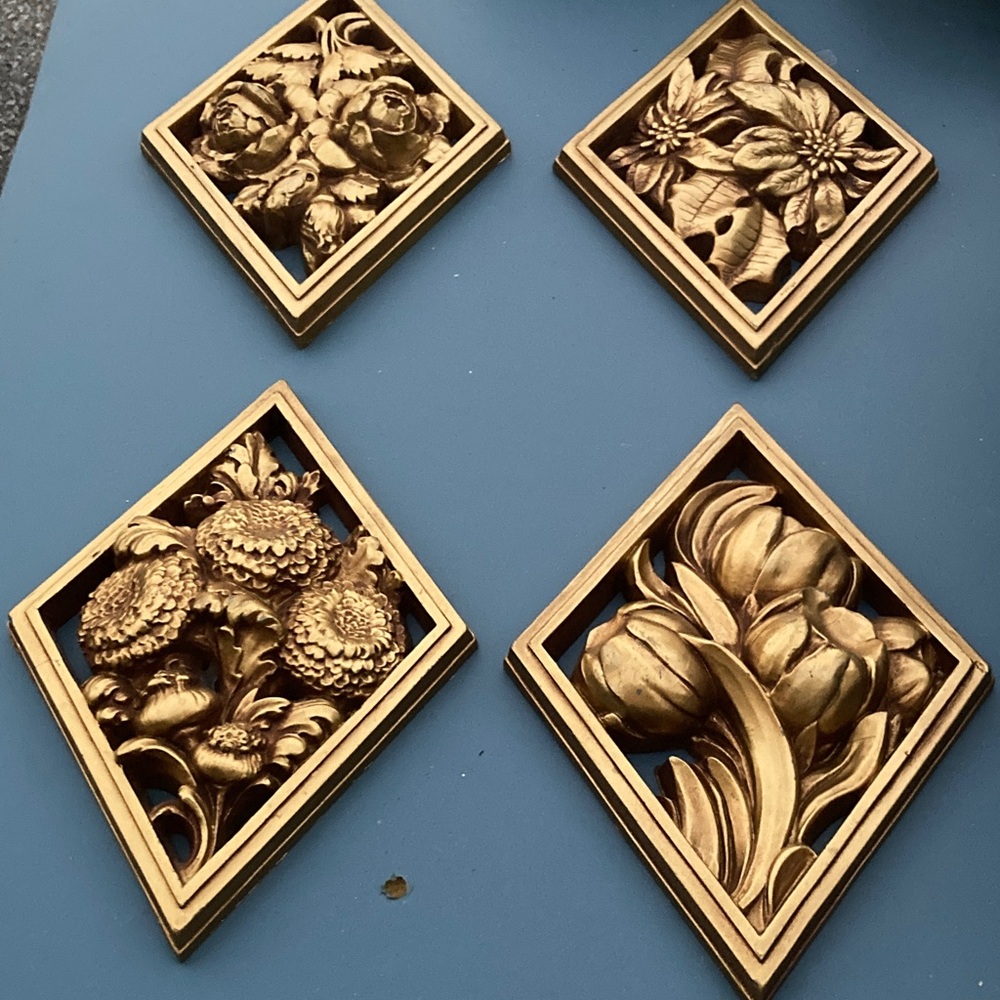 Elegant Gold Floral Wall Art Set throwback to vintage decor